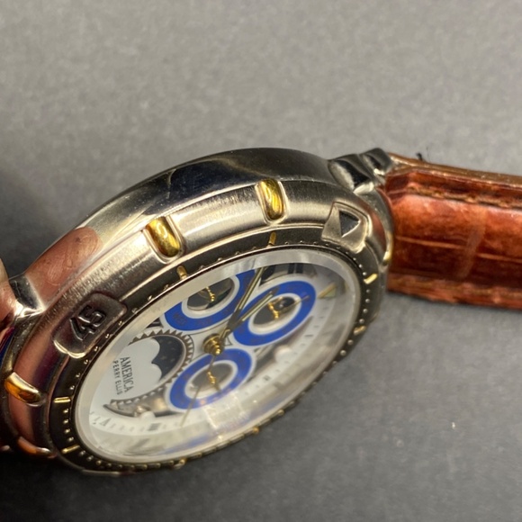 PERRY ELLIS America APE-1382 Watch Moon Phase Mixed Metals Leather Band - Picture 9 of 11